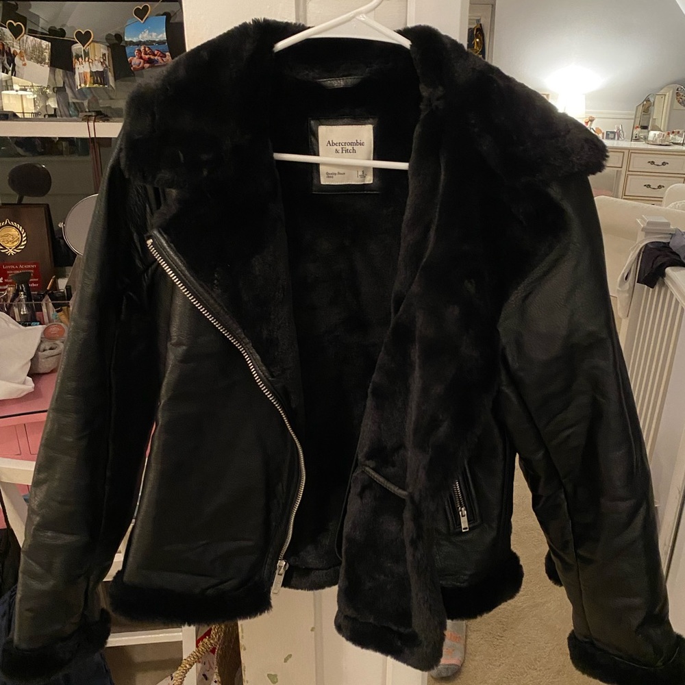 Abercrombie leather jacket black